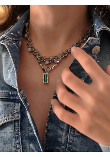 Makrome Bohem İp Örme Renkli El Yapımı Bağlamalı Kolye Çok REnkli