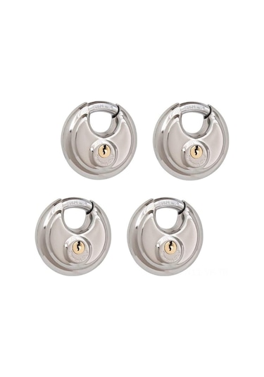 Vkemall Stainless Steel Disk Kilit, Bakır Silindir, Sert Çelik Kanca, 70x20mm, İç/önarıç Kullanım: Depo, Garaj, Kapı, Araç - 4 Adet + 8 Anahtar