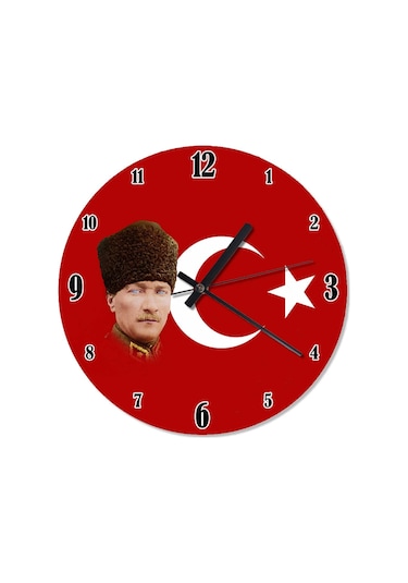 Atatürk Ve Bayrak Desenli Duvar Saati (408136441) Çok Renkli
