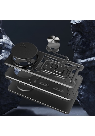 Adige Xiaomi Redmi Note 14 Pro 4g Uyumlu Kılıf Pars Yüzüklü Sürgülü Kamera Korumalı Siyah