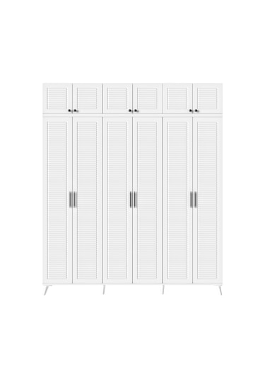 Paris 6 Kapaklı Yüklüklü Komple Mdf Beyaz Gardıro