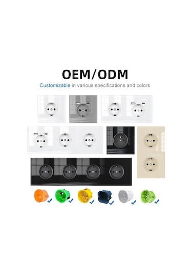 Tenfowee 3 Lü Topraklı Elektrikli Çıkış, 16a, Siyah Cam Paneli, Çocuk Güvenliği Kapaklı, Avrupa Standartı Type C/f Gri