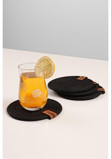 Dekoratif Salyangoz Jüt Dokuma Bardak Altlığı, 4 'lü Bardak Altlığı 001