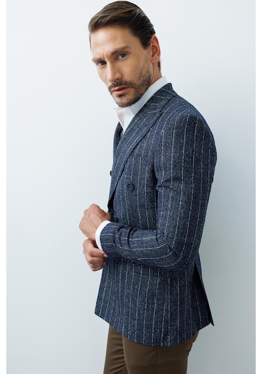 İgs Erkek Lacivert Slim Fit / Dar Kalıp Geniş Kırlangıç Ceket-20006