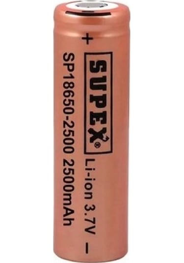 Supex SP18650-2500 2500 mAh 3.7 V 18650 Başsız Li-Ion Şarj Edilebilir Pil