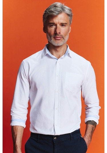 Defacto Regular Fit Oxford Basic Düz Uzun Kollu Beyaz Gömlek B1873AX23AUWT82 Beyaz