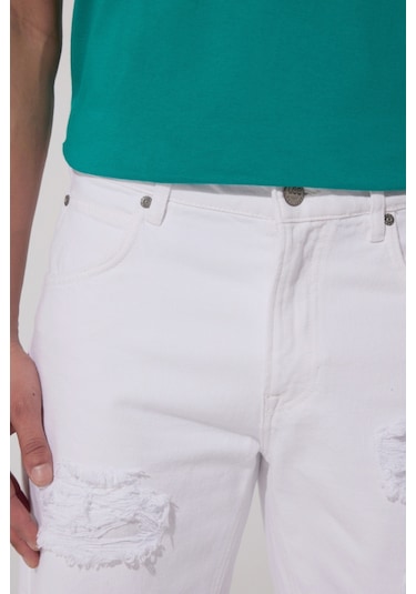 Regular Fit Normal Kesim %100 Pamuk Normal Bel Beyaz Jean Kot Şort L23163100 Beyaz