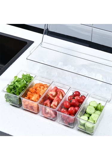 Leasetake Kaplı Buzlu Soğuk Sos Tepsisi, Kapaklı Sos Sunucusu, Bar Aksesuarları İçin Servis Tepsisi Şeffaf