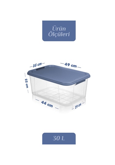 2'li 30l Multibox Saklama Kabı Kilitli Kapaklı Çok Amaçlı Düzenleyici Kiler Depolama Saklama Kutusu Mavi