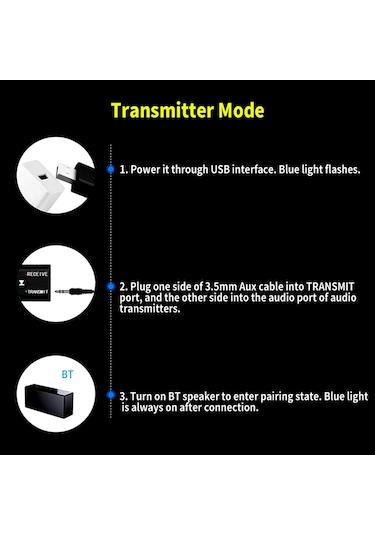 Springsun Siyah Bt 5.0 Alıcı-verici Usb Ses Adaptörü: Tv, Bilgisayar Ve Telefon İçin Kablosuz Bağlantı, 8m Mesafe, Plug & Play