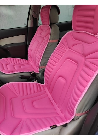 2,li Oto Koltuk Kılıfı Minder Alkantra Kumaş Pembe Renk Slikon Direksiyon Kılıfı