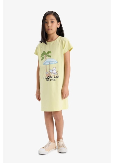 Defacto Kız Çocuk Baskılı Kısa Kollu Elbise E0658a825smyl282 Sarı