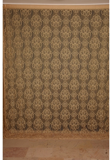 Örümcek Model Beyaz Renk İp Perde Hazır Düğmeleri Dikilmiş İp Perde 300 280 Cm Beyaz