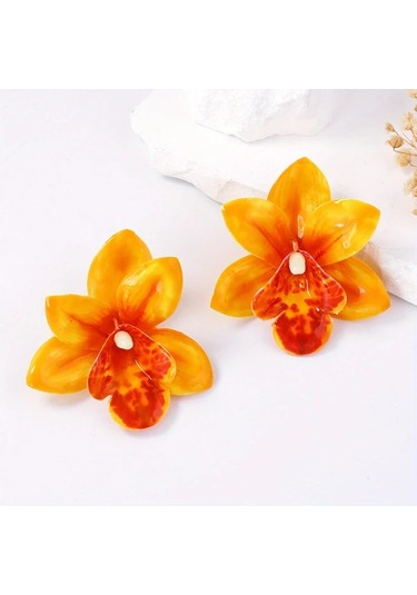 Willowhaven 2 Adet Bohem Büyük Çiçek Küpeler: Canlı Turuncu-sarı Çiçek Ve Yeşil Yapraklı, Hafif Yaz Aksesuarı Sarı