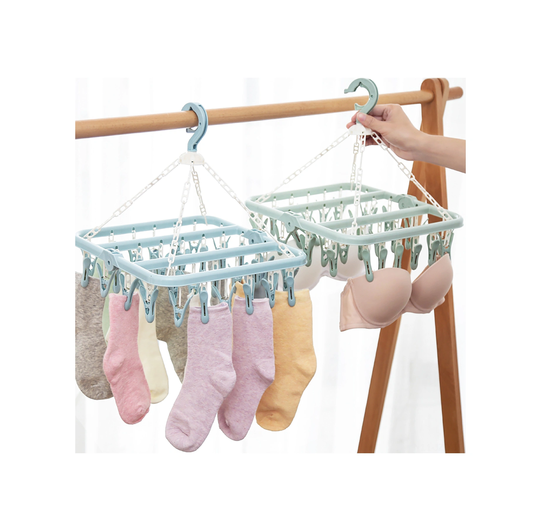 Geeroyoo 32 Klipsli Plastik Çamaşır Asma, 360 Derece Döner, Rüzgar Proof, Bebek Çamaşırları, Çorap, İç Giyim İçin Ev Kullanıma Uygun Mavi