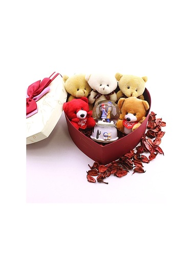 Seni Seviyorum Hediye Kutusu Sevgiliye Özel Romantik Kalpli Kutuda Ayıcık Ve Kar Küresi Hediye Seti Dekoratif Obje