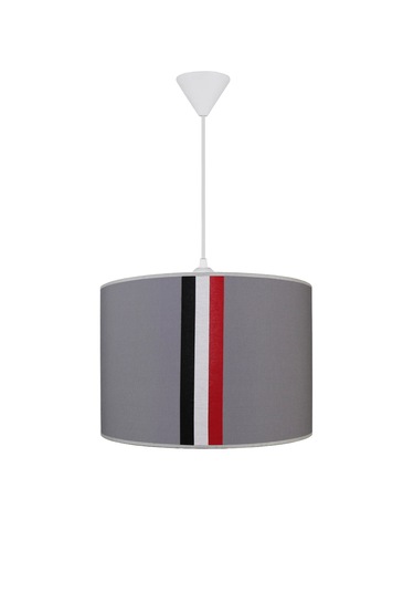 Silindir Kumaş Avize Sarkıt - Siyah Beyaz Kırmızı Şeritli Gri