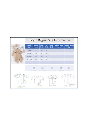 Kapüşonlu Welsoft Peluş Kışlık Kız/erkek Bebek Tulum Bej