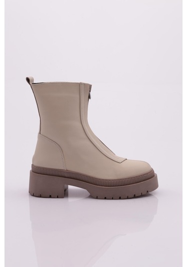 Dgn 21542-22K Kalın Taban Fermuarlı Kadın Bot 21542-2-R2278 Bej