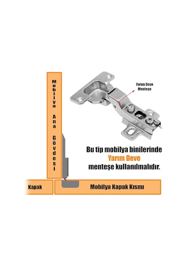 Badem10 Samet Star Dolap Kapak Menteşesi Yarım Deve Tas Mentese (1 Çift)