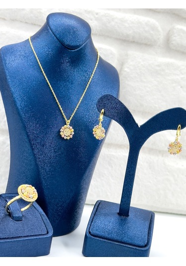 Üç Renkli Dorika Kadın Gümüş Set Takımı - Kolye Seti Gümüş