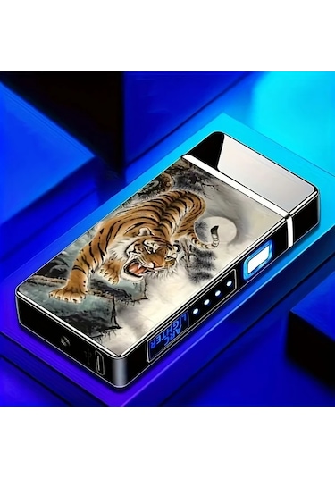 Techbloom Black Eagle Kişiselleştirilebilir Led Ekranlı Rüzgar Geçirmez Çift Arklı Alevsiz Usb Şarjlı Elektrikli Plazma Çakmak Mum İçin Altın