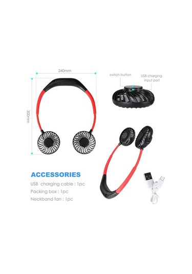 Çift Soğutmalı Taşınabilir Usb Şarjlı Boyun Fanı 7643 Siyah