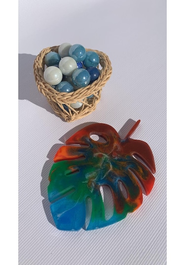 Kırmızı Turuncu Yeşil Su Mavi Gökkuşağı Renk Yaprak Şekil Epoksi Kırmızı