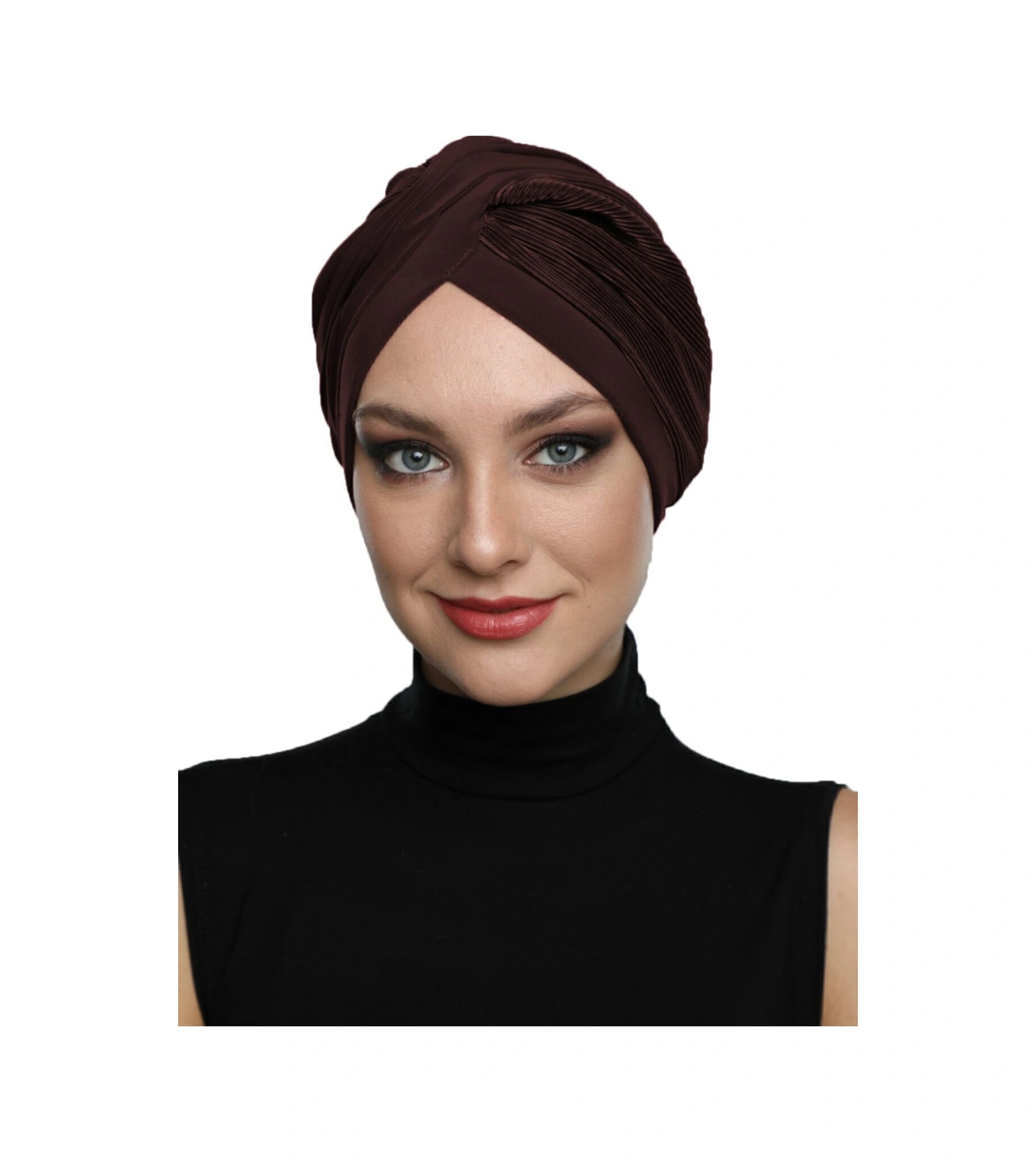 Çapraz Plise Kahve Hazır Türban Tesettür Havuz Bonesi Kahve