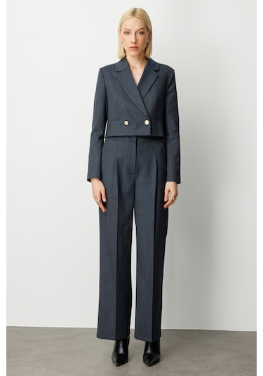Ekol Simli Kumaş Kadın Crop Ceket 26k.ekl.ckt.05169.1 Lacivert