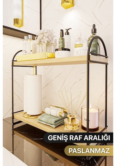 Bino Mutfak Rafı Masaüstü Düzenleyici 2 Katlı Raf Oval Raf Altın