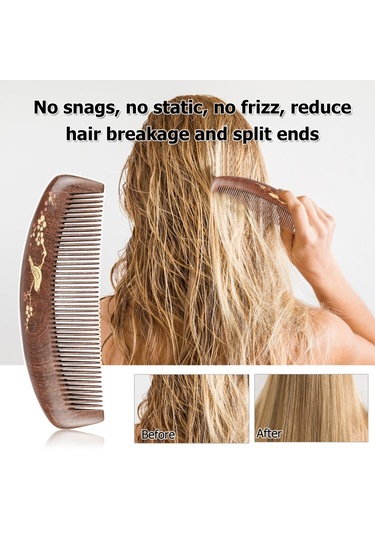 Suofeng Kadınlar İçin Sandal Ağacı Tarağı - İnce Dişli Statik Önleyici Ahşap Saç Tarağı, Doğal Dolaşma Önleyici Saç Bakım Tarakı Statiksiz