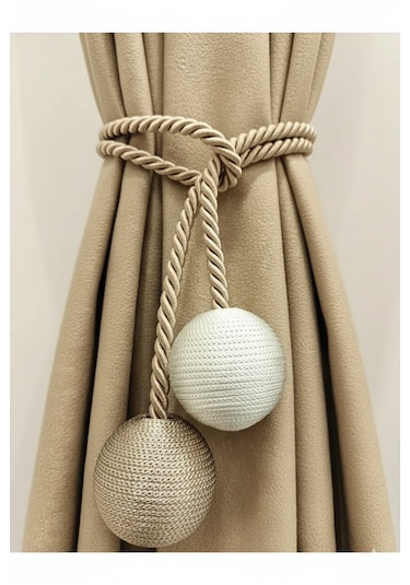 İki Toplu Yan Bağlama Fon Perde Toplama Aparatı Vizon - Krem