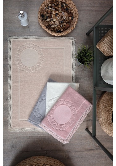 Püskül Dantelli Ayak Havlusu 50x70 Cm -2 Adet Bej Bej