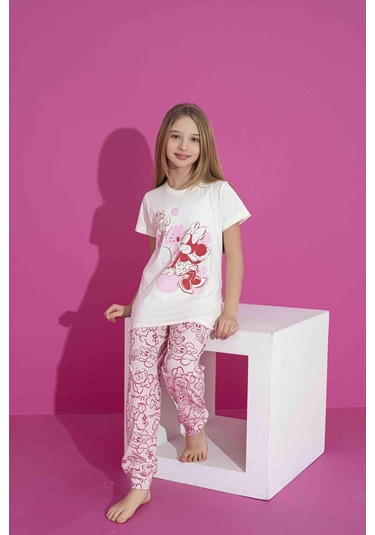 Kız Çocuk Kısa Kol Likralı Penye Alt Üst Pijama Takımı 3039-40b Beyaz