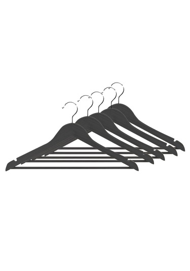 Ahşap Görünümlü Plastik Elbise Askısı A Kalite 5 Adet Al4492 Siyah