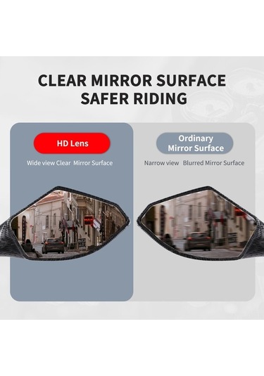 Pazly Genel Motosiklet Yan Aynaları - Led Aydınlatmalı, Karbon Desenli, Düz Ayna, Abs Malzeme