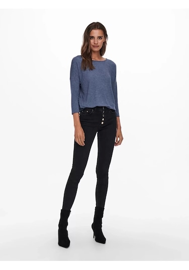 Only 15157920 Genis Yaka Dirsek Kol Kadın Body - Lacivert Lacivert