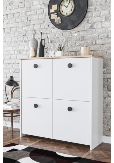 4 Kapaklı 4 Raflı Dekoratif Kiler, Mutfak, Banyo Dolabı