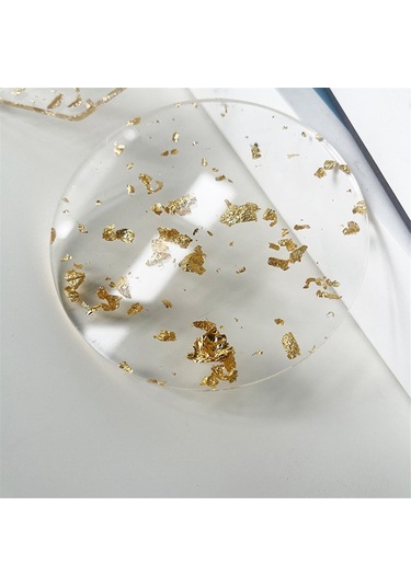Altın Varak Akrilik Bardak Altlıkları 6 Adet İçecekler İçin İskandinav Tarzı, 9.5cm Şeffaf