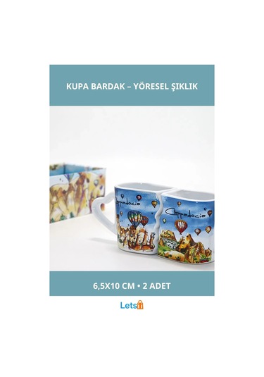 Yöresel Mavi Desenli Porselen Kupa Bardak 2 Adet Çok Renkli