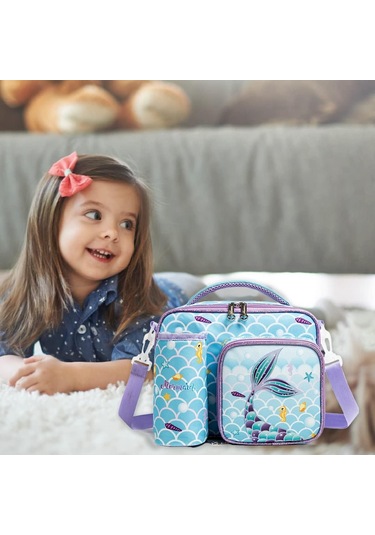 Çocuklar İçin Öğle Yemeği Çantası, Yalıtımlı Tote Çanta, Çocuklar İçin Öğle Yemeği Kutusu, Okul Sırt Çantası, Atıştırmalık Kavanozu, Kare Öğle Yemeği Kutusu Çok Renkli