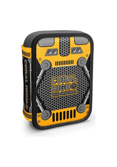 Coral High Kids Sarı Siyah Robot Desenli Çift Katlı Kalem Çanta 11156 Sarı - Siyah