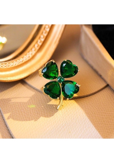 Şans için Dört Yapraklı Yonca Broş Yeşil