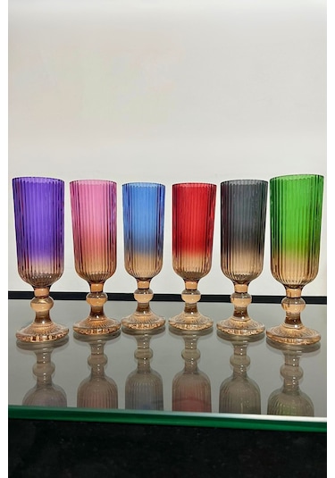 Julia Çift Renk Kristal Ayaklı Kahve Yanı Su Ve Meşrubat Bardağı Sunum Bardağı Çok Renkli