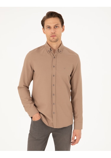 Pierre Cardin Erkek Açık Kahverengi Gömlek Desenli 50297998-vr002 Açık Kahverengi
