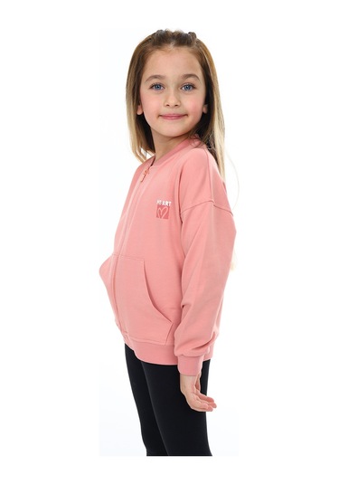 Toontoy Kız Çocuk Baskılı Hırka Koyu Pudra