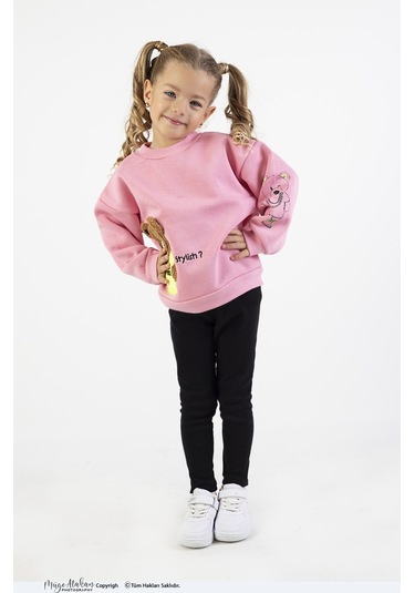 Kız Çocuk Orta Kalınlıkta Baskılı Örme Basic Taytlı Alt Üst Takımı 001