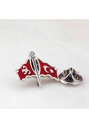 Gümüş Üç Hilal Türk Bayrağı Rozet Sl6726 Gümüş