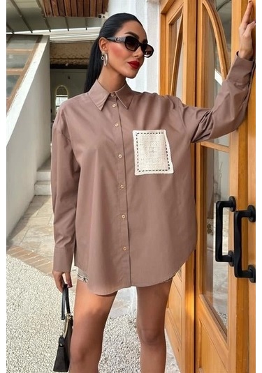 Süzine Cepli Arkası Yırtmaçlı Oversize Gömlek 3420 Vi Zon